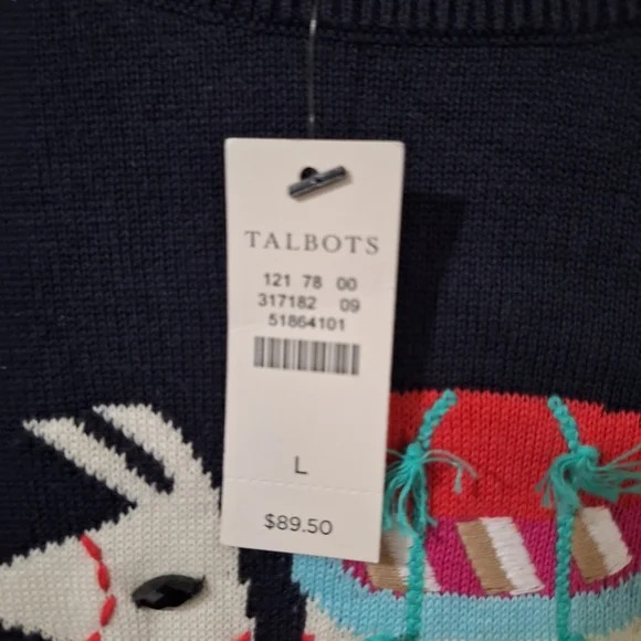 NWT Womens Talbots Dark Navy Blue Llama-Embellished Crewneck Sweater Sz L - Picture 9 of 12